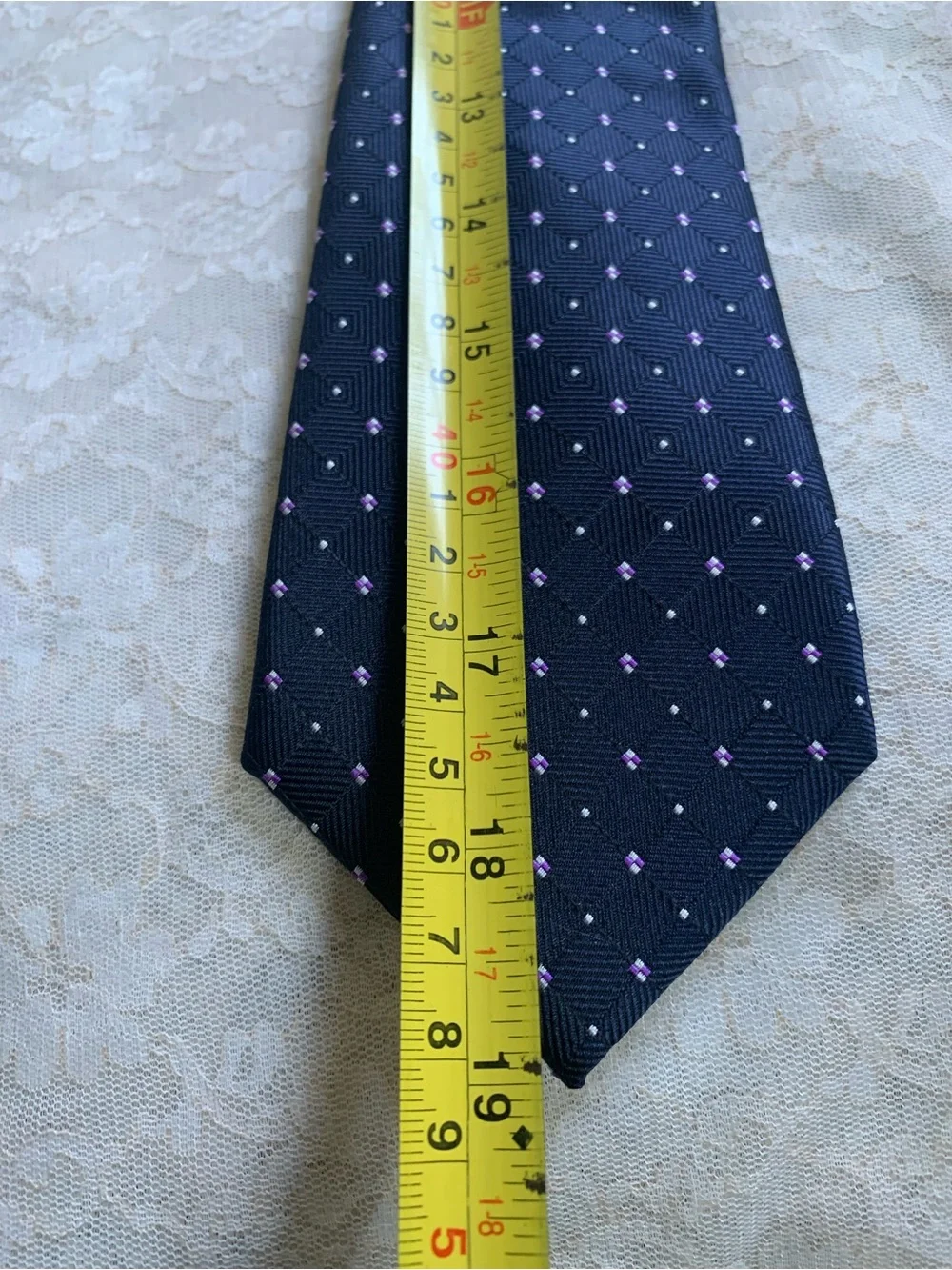 Men's Navy Blue Silk Tie with Subtle Dot Pattern Navy Blue Geometric Zipper Tie